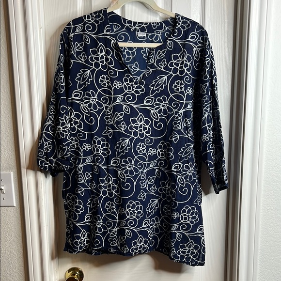 Source Unknown Tops - Navy and White 3/4 Sleeve Boxy Blouse